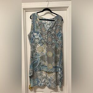 Spense Sleeveless Paisley Print Top - Blue and Gray